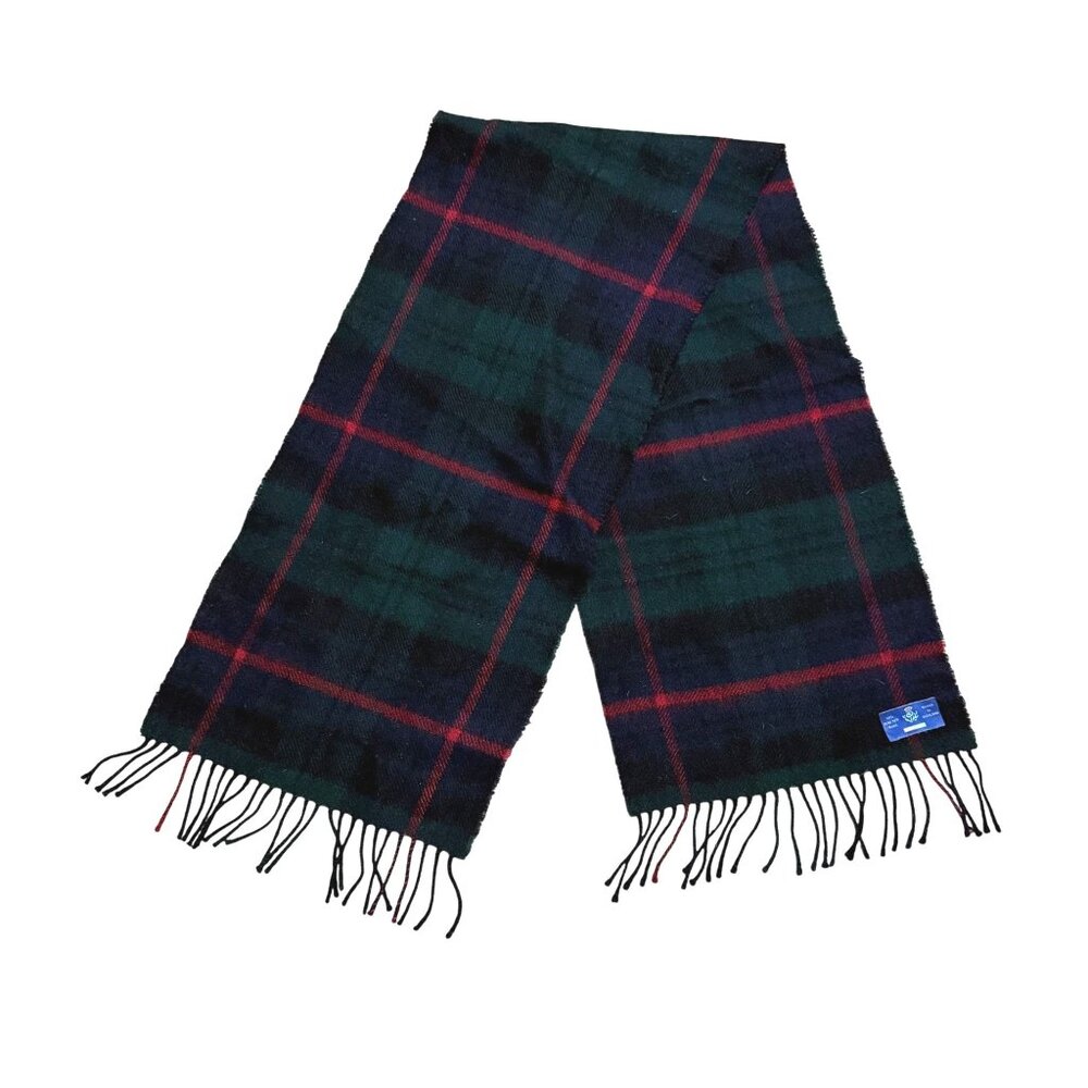 Women's Wrap Scarf Scotland Wool Blue Green Plaid Fringe Holiday Winter Shawl